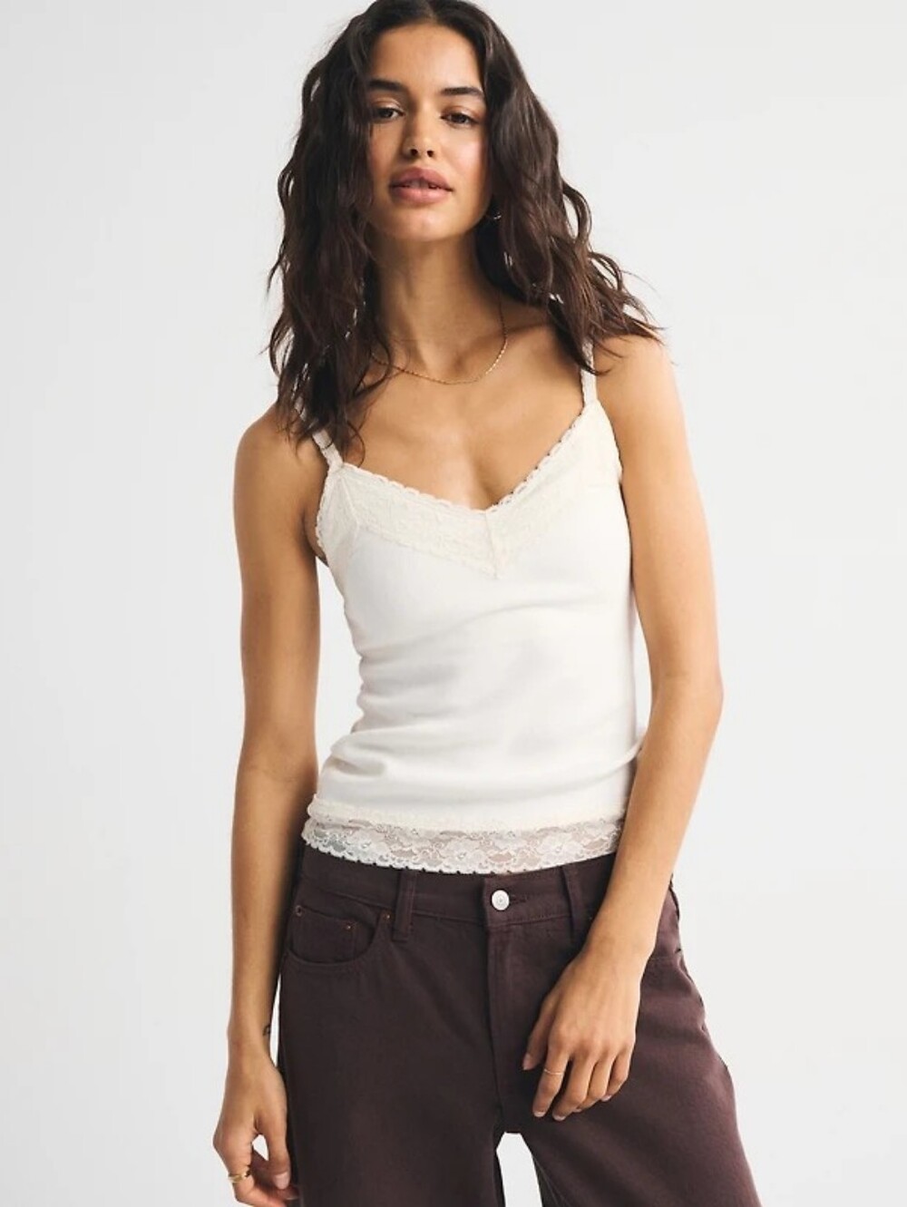 Abercrombie & Fitch Archive Collection Lace Trim Cami Rib White Cream Small NWT